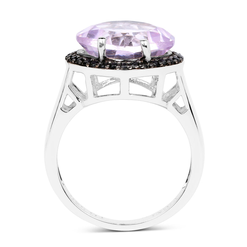 5.50 Carat Genuine Pink Amethyst & Black Spinel .925 Sterling Silver Ring