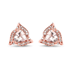 0.81 Carat Genuine Morganite and White Diamond 14K Rose Gold Earrings