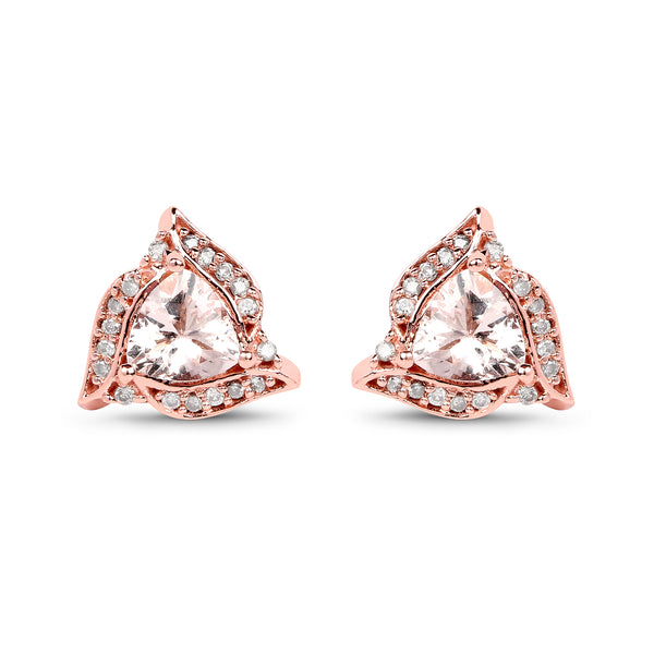 0.81 Carat Genuine Morganite and White Diamond 14K Rose Gold Earrings