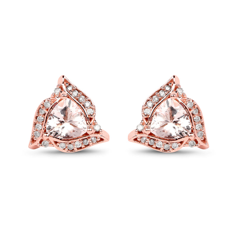 0.81 Carat Genuine Morganite and White Diamond 14K Rose Gold Earrings