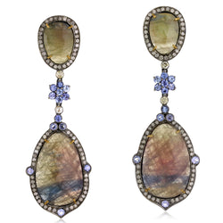 Sapphire Dangle Earrings 18k Yellow Gold Silver Jewelry