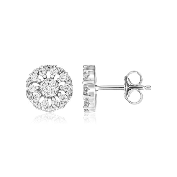 Sterling Silver Polished Halo Set Cubic Zirconia Earrings