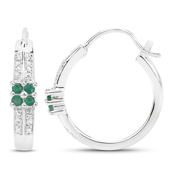 0.27 Carat Genuine Emerald and White Topaz .925 Sterling Silver Earrings