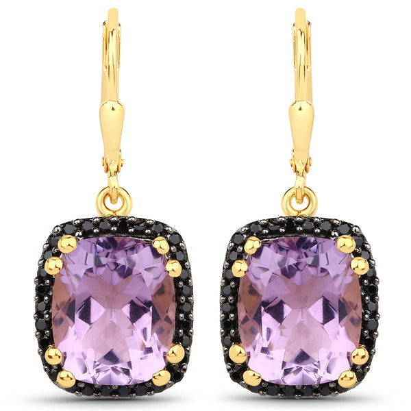 9.60 Carat Genuine Pink Amethyst and Black Spinel .925 Sterling Silver Earrings