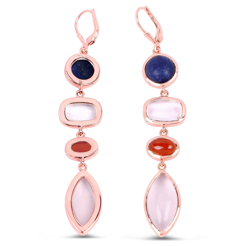 14K Rose Gold Plated 30.55 Carat Genuine Multi Stone .925 Sterling Silver Earrings