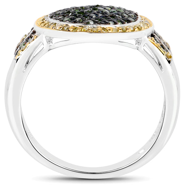 0.44 Carat Genuine Green Diamond and Yellow Diamond .925 Sterling Silver Ring