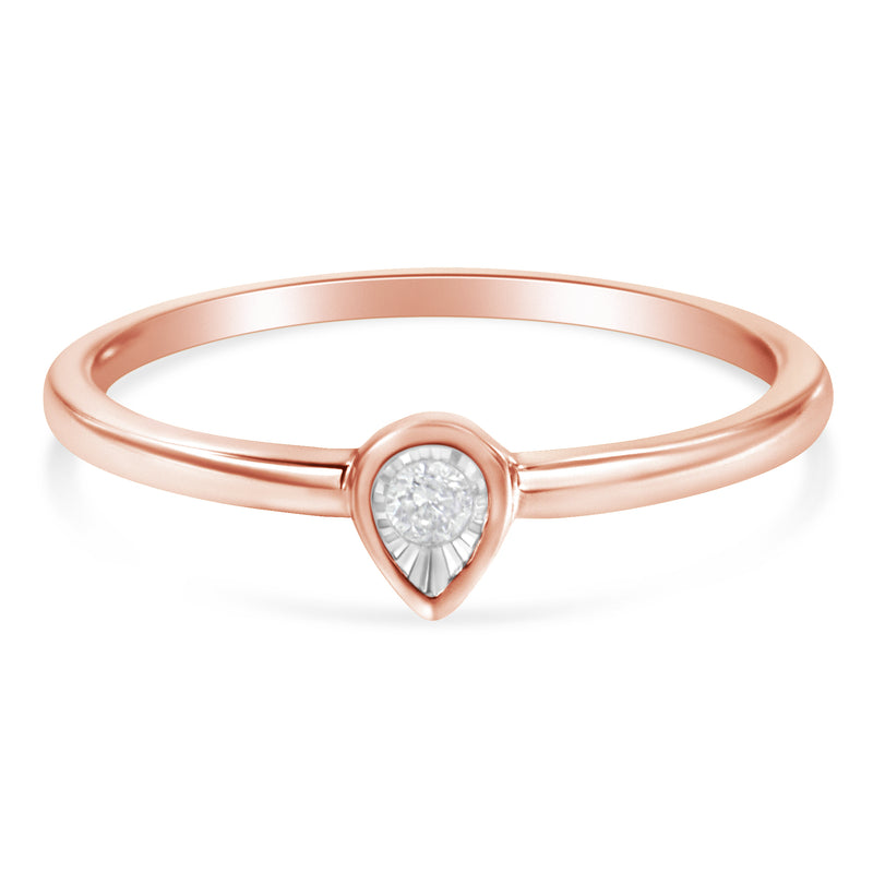 14K Rose Gold Plated .925 Sterling Silver 1/20 Carat Diamond Teardrop Pear-Shaped Miracle Set Petite Fashion Ring (J-K Color, I1-I2 Clarity) - Size 6