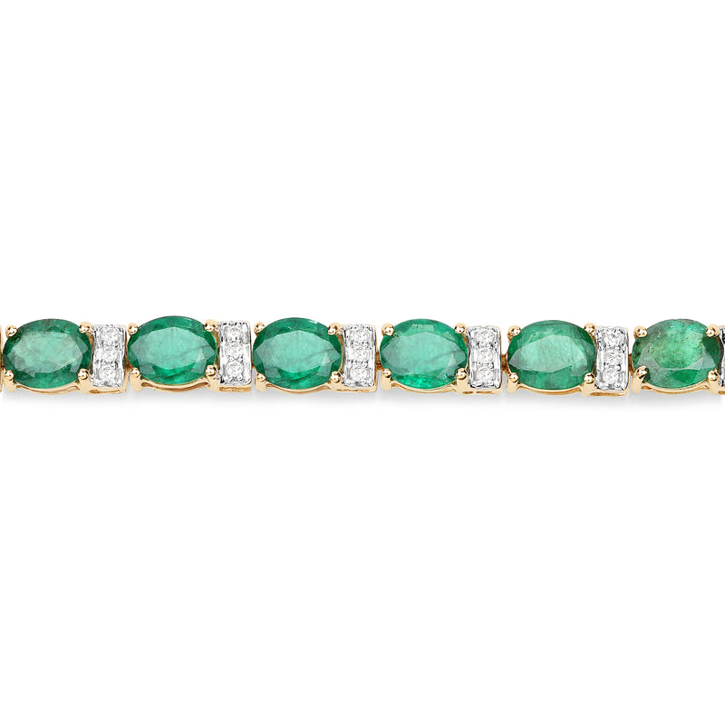 7.80 Carat Genuine Zambian Emerald and White Diamond 14K Yellow Gold Bracelet