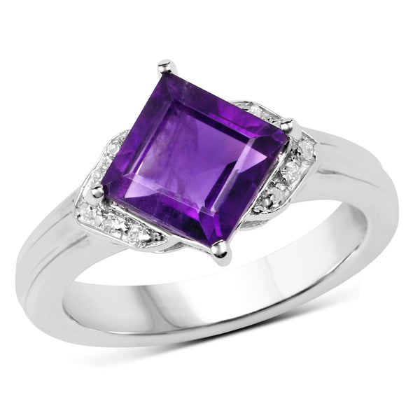 2.55 Carat Genuine Amethyst and White Topaz .925 Sterling Silver Ring