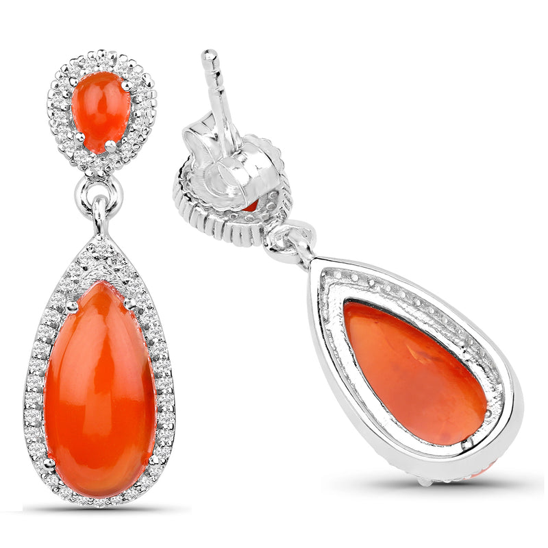 7.88 Carat Genuine Carnelian and White Topaz .925 Sterling Silver Earrings