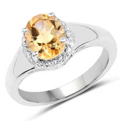 1.83 Carat Genuine Citrine and White Topaz .925 Sterling Silver Ring