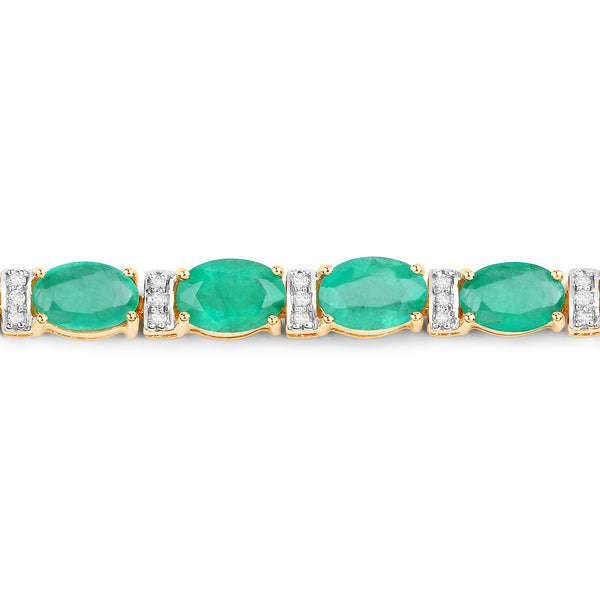 9.94 Carat Genuine Zambian Emerald and White Diamond 14K Yellow Gold Bracelet