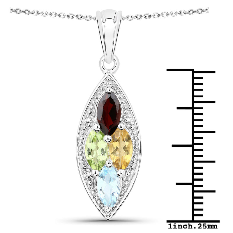 2.35 Carat Genuine Multi Stones .925 Sterling Silver Pendant