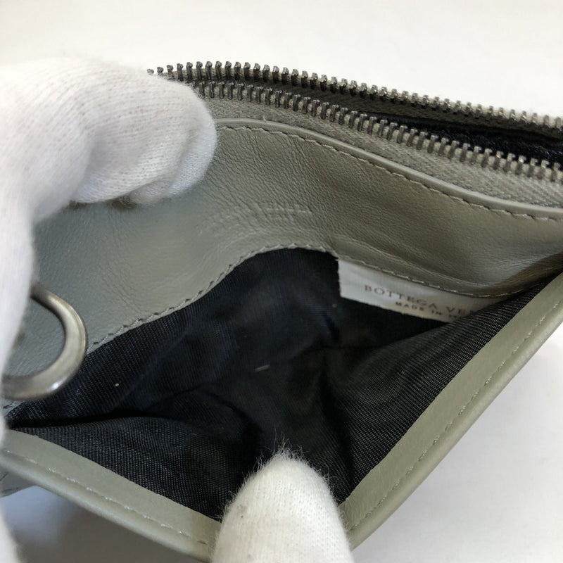BOTTEGA VENETA coin case card intrecciato bicolor gray green leather wallet purse mens womens