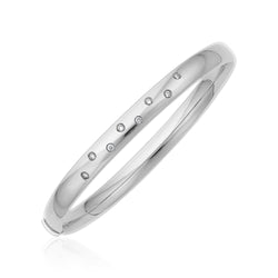 14k White Gold Rounded Bangle with Diamonds