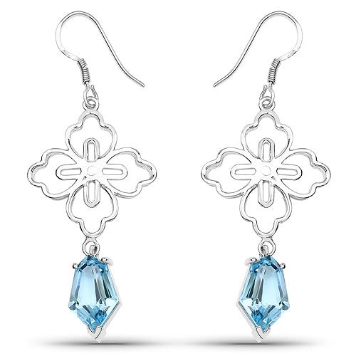 12.82 Carat Genuine Swiss Blue Topaz .925 Sterling Silver Earrings