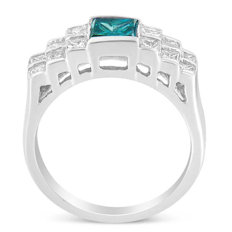 14k White Gold 1 1/2ct TDW White and Treated Blue Princess Diamond Modern Band Ring(H-I SI1-SI2)