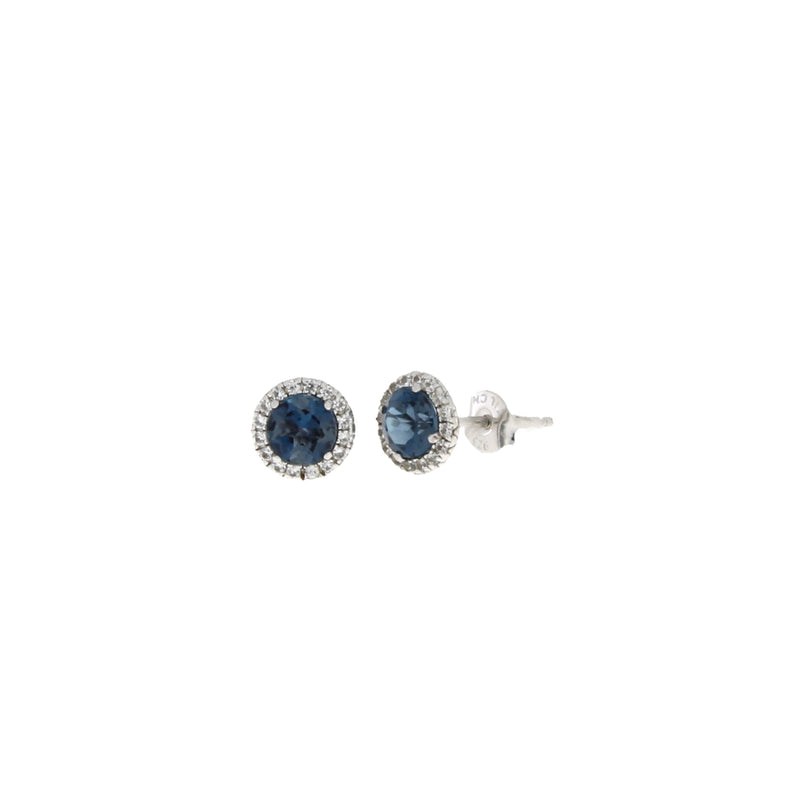 Natural Blue Topaz Stud Earrings Sterling Silver