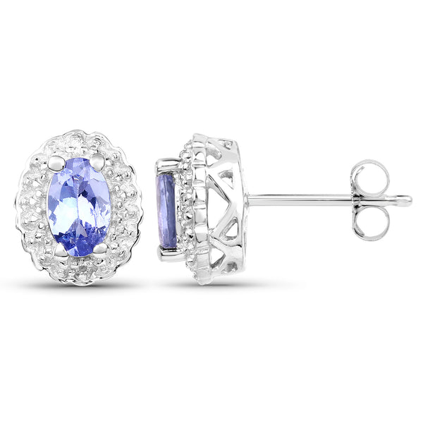 0.90 Carat Genuine Tanzanite and White Topaz .925 Sterling Silver Earrings