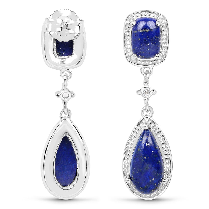 5.43 Carat Genuine Lapis And White Topaz .925 Sterling Silver Earrings