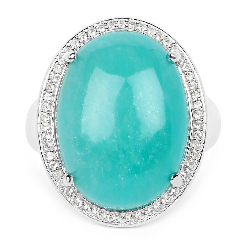 15.09 Carat Genuine Amazanite And White Topaz .925 Sterling Silver Ring