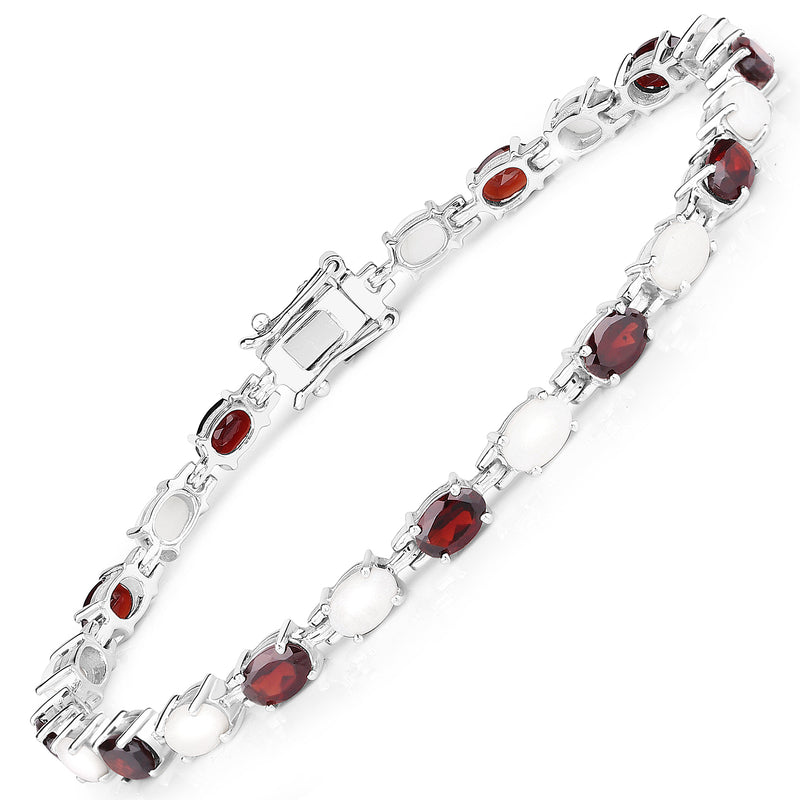 9.02 Carat Genuine Garnet and Opal .925 Sterling Silver Bracelet