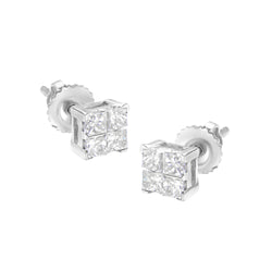 10K White Gold 1/2 cttw Princess-cut Diamond 4 Stone Composite Quad Stud Earring (H-I Color, I1-I2 Clarity)