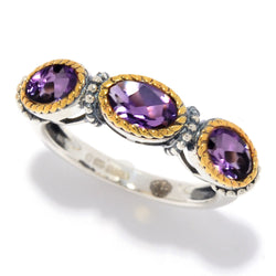 925 Sterling Silver Women Three Stone Ring African Amethyst