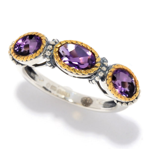 925 Sterling Silver Women Three Stone Ring African Amethyst
