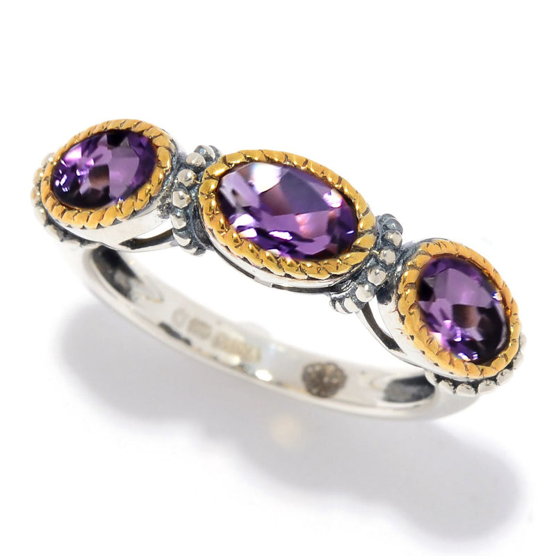 925 Sterling Silver Women Three Stone Ring African Amethyst