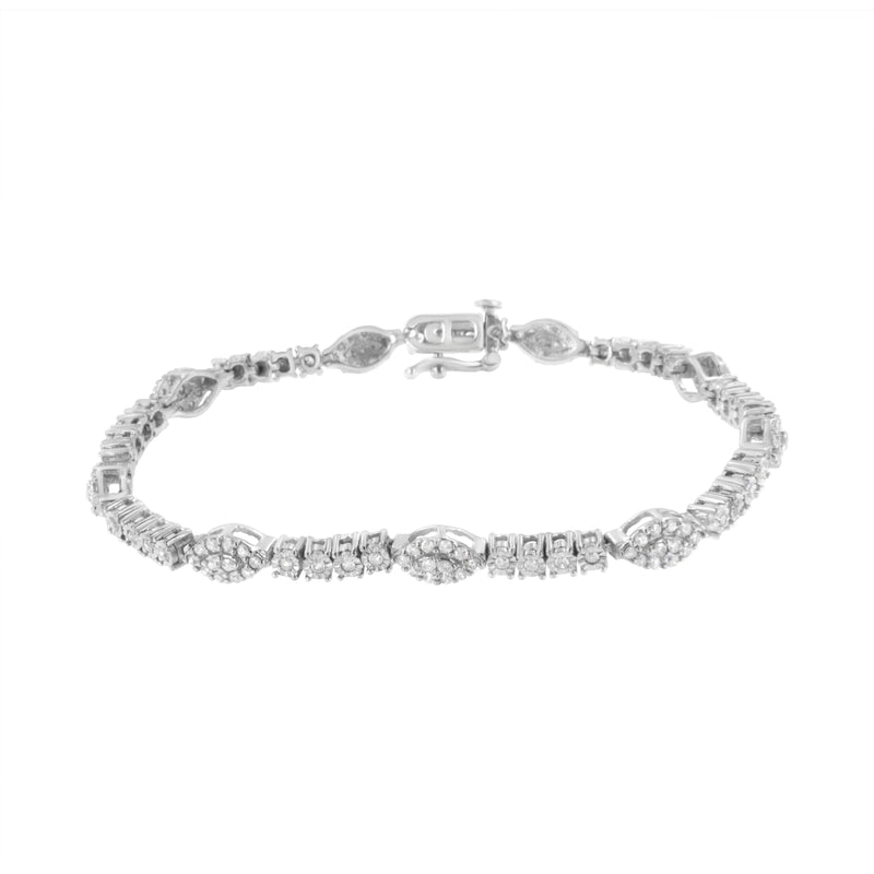 .925 Sterling Silver 1-1/2 cttw Diamond Marquise Halo and Line Link Tennis Bracelet (I-J Color, I2-I3 Clarity) - 7-1/4"