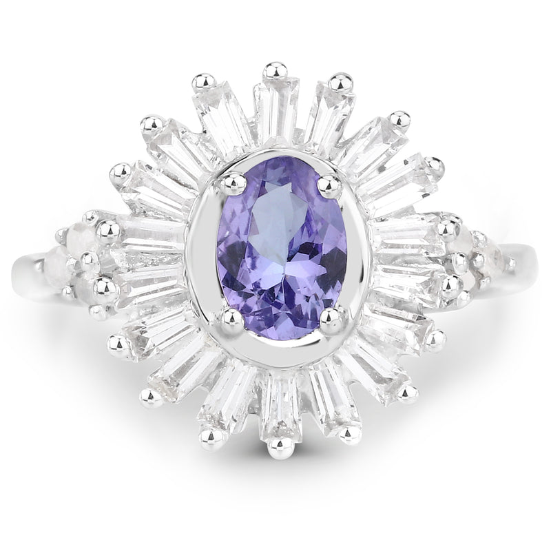 2.01 Carat Genuine Tanzanite and White Topaz .925 Sterling Silver Ring