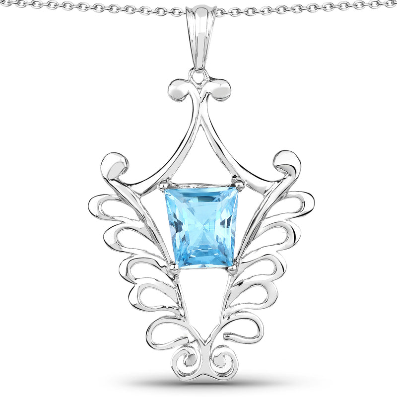 5.68 Carat Genuine Swiss Blue Topaz .925 Sterling Silver Pendant