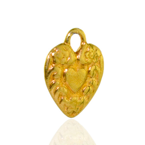 X mm 18k Solid Yellow Gold Heart shap Pendant Ethnic Look Jewelry