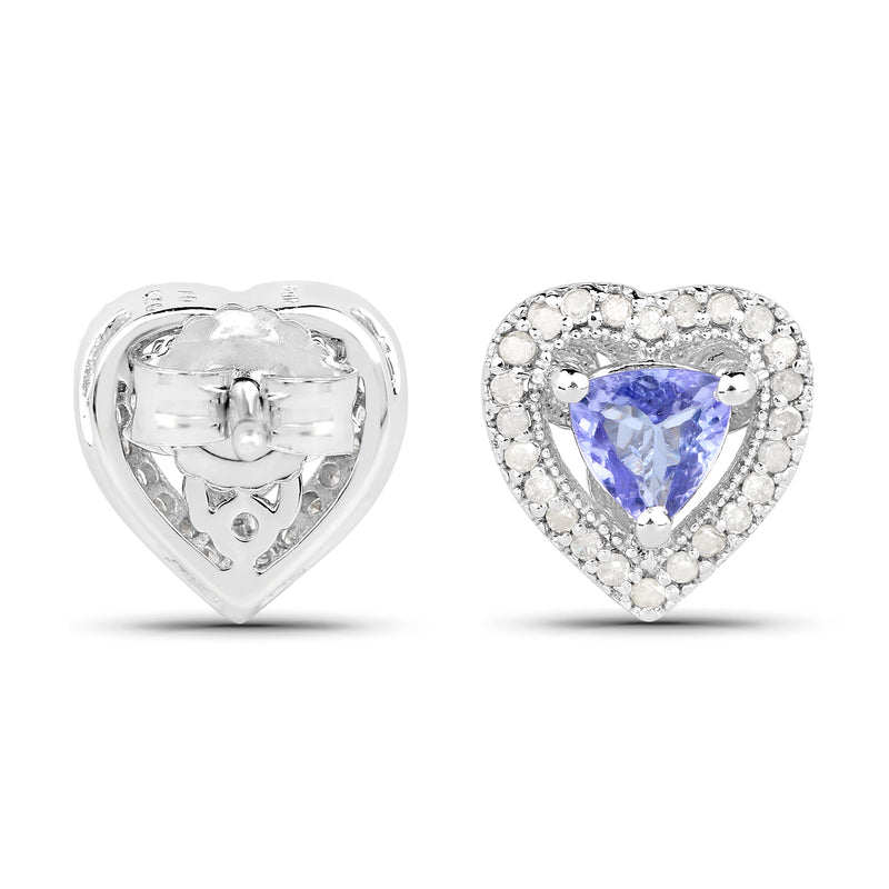 1.20 Carat Genuine Tanzanite & White Diamond .925 Sterling Silver Earrings