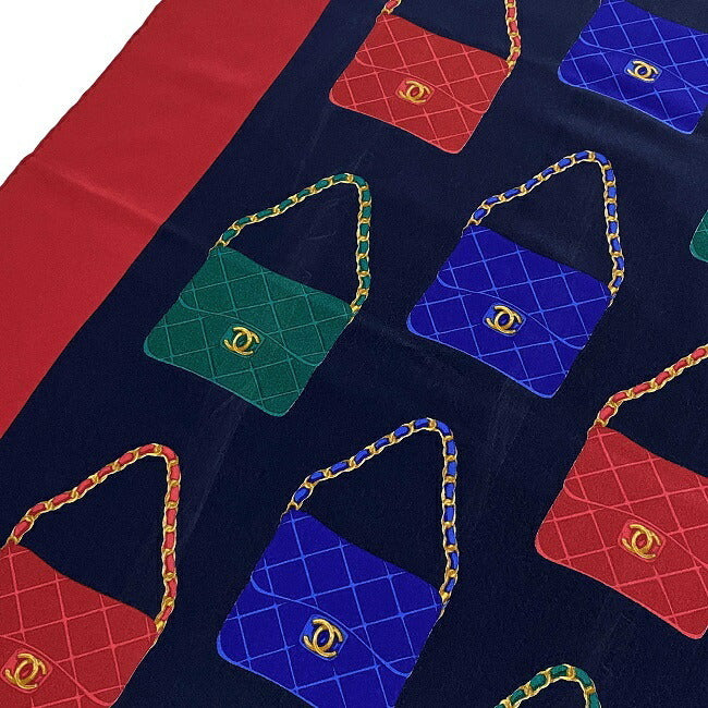 Chanel Stall Red Black Blue Green Silk 100% CHANEL Bag Motif Matrasse Chain Coco Mark Ladies