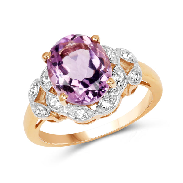 14K Yellow Gold Plated 3.46 Carat Genuine Amethyst & White Topaz .925 Sterling Silver Ring