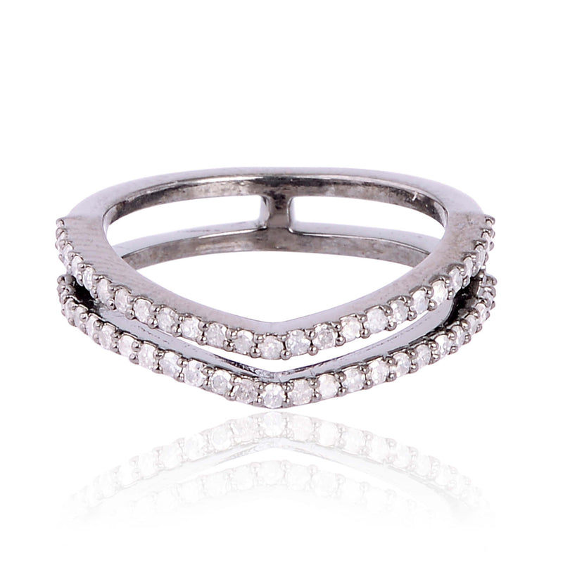 Pflastern Diamant Zwei Ehering 925 Sterlingsilber Handmade Modern Schmuck Gift