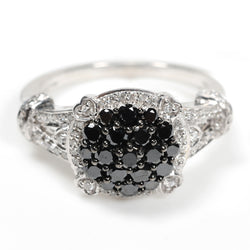 Black & White Diamond Pave Wedding Ring 925 Silver Party Wear Jewelry