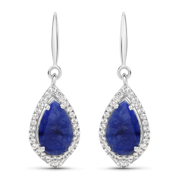 2.52 Carat Genuine Blue Aventurine And White Topaz .925 Sterling Silver Earrings