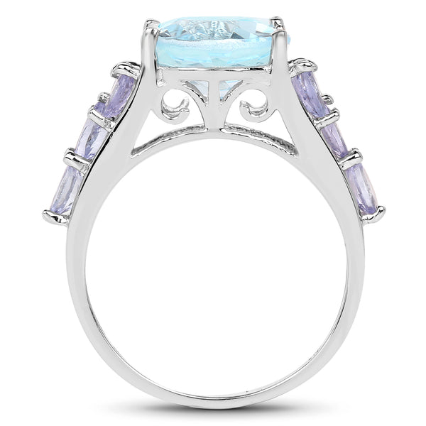 6.39 Carat Genuine Blue Topaz and Tanzanite .925 Sterling Silver Ring