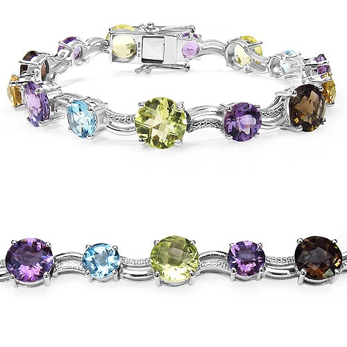 26.48 Carat Genuine Multigemstone & White Diamond .925 Sterling Silver Bracelet