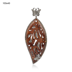 1.6ct Carved Wood Leaf Pendant 925 Sterling Silver Diamond Jewelry Gift For Her
