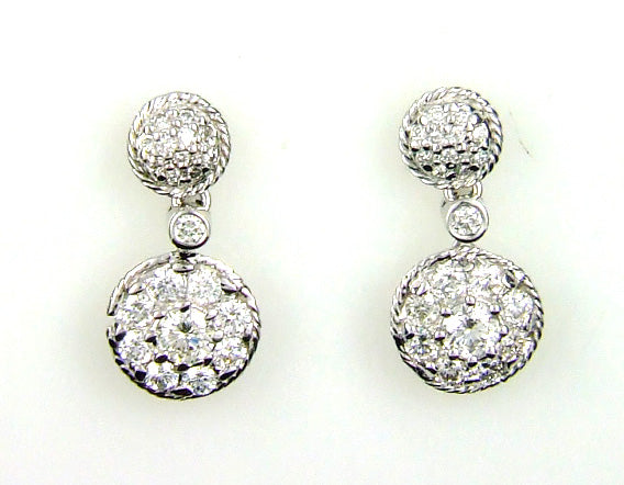 Natural 1.02ct Diamond Dangle Earrings 14KT White Gold