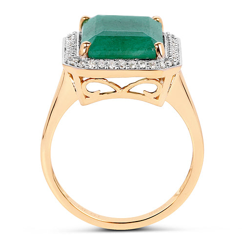 6.23 Carat Dyed Emerald and White Diamond 14K Yellow Gold Ring