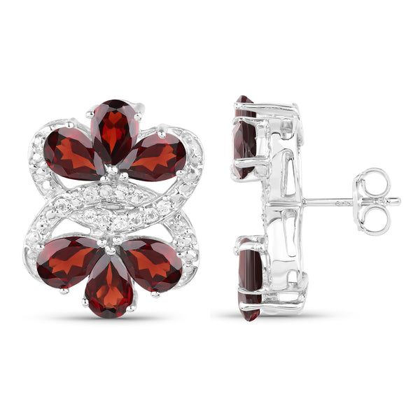 10.38 Carat Genuine Garnet and White Topaz .925 Sterling Silver Earrings