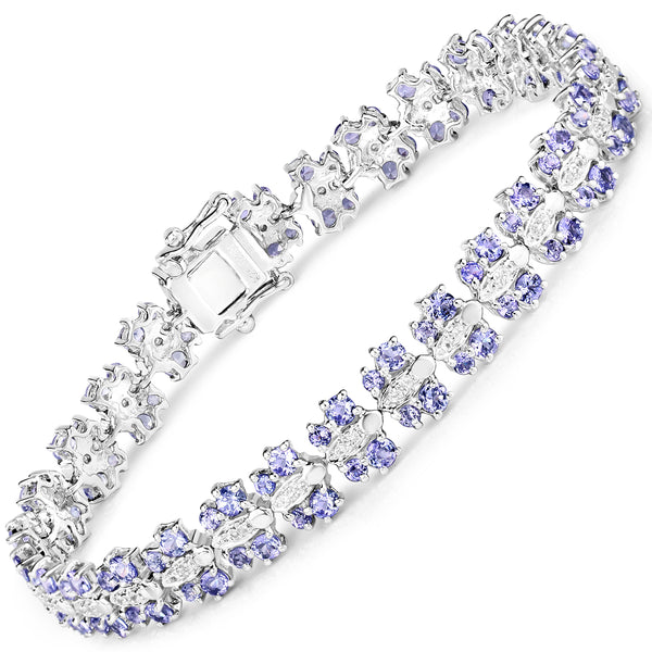 7.02 Carat Genuine Tanzanite and White Sapphire .925 Sterling Silver Bracelet