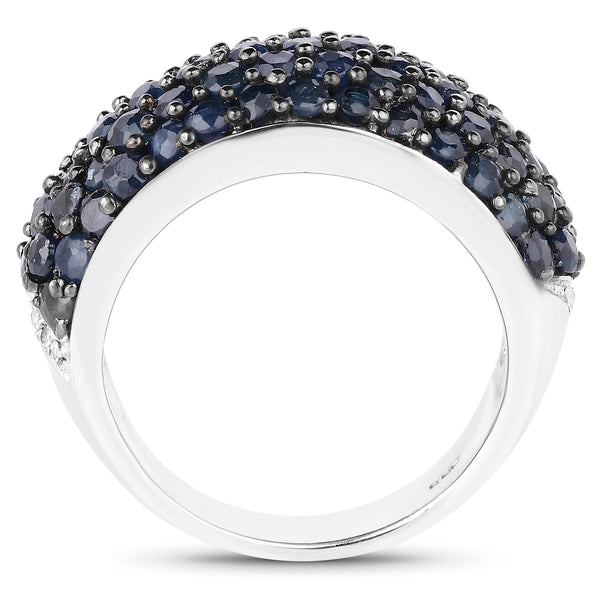 3.28 Carat Genuine Blue Sapphire and White Topaz .925 Sterling Silver Ring