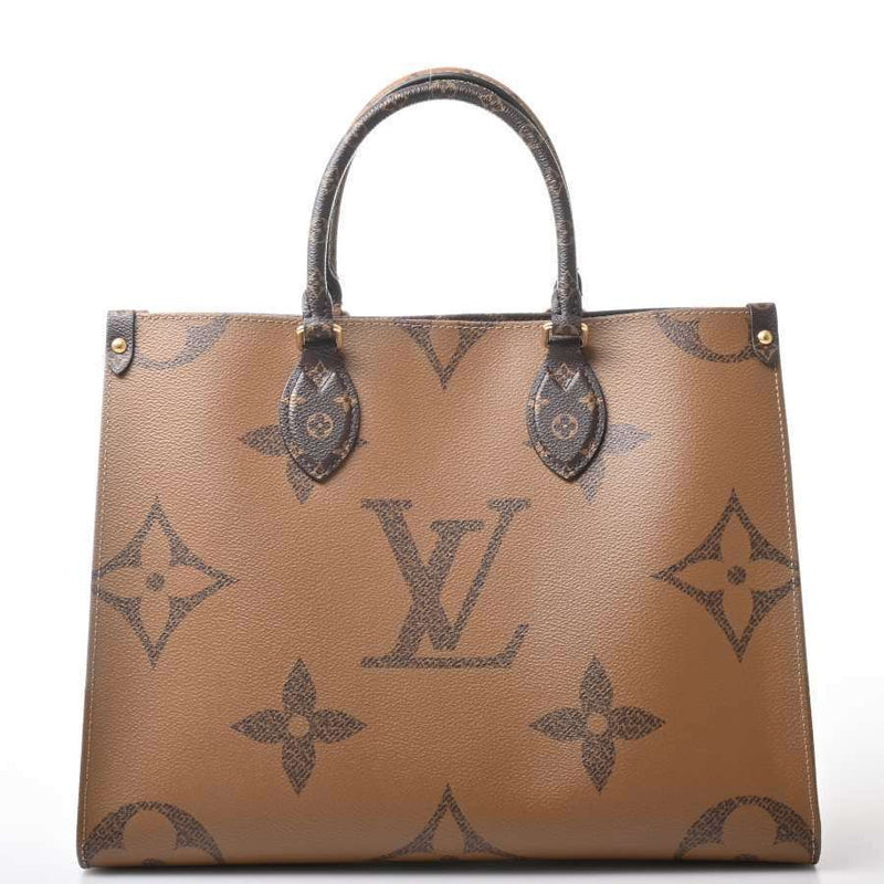 LOUIS VUITTON Monogram Reverse Giant on the Go MM Tote Bag Brown PVC Leather