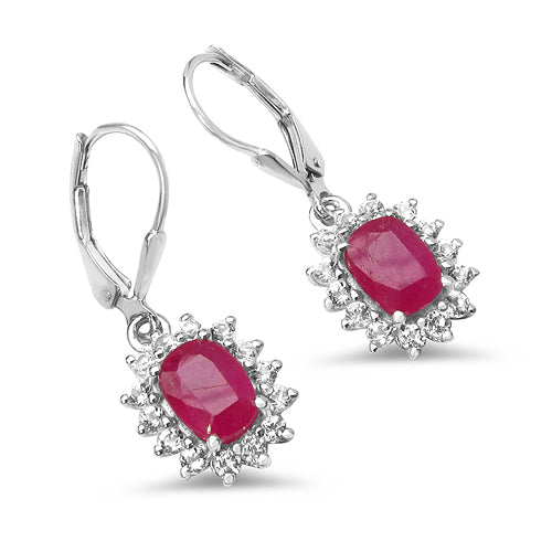 6.76 Carat Genuine Ruby & White Topaz .925 Sterling Silver Earrings